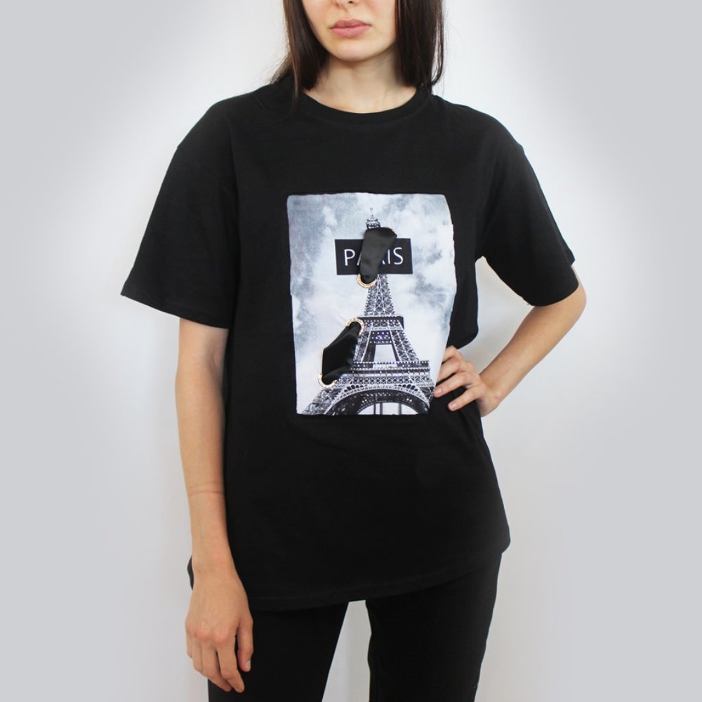 Eiffel Tower Ribbon Trim Top T-82